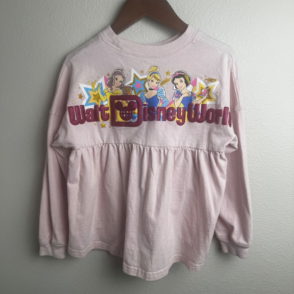 Disney Spirit Jersey Princess Babydoll Top Kids S Relaxed Pink Glitter Logo